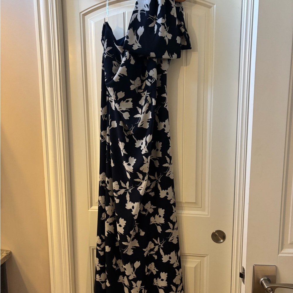 Sachin + Babi Navy and Cream Floral Gown
